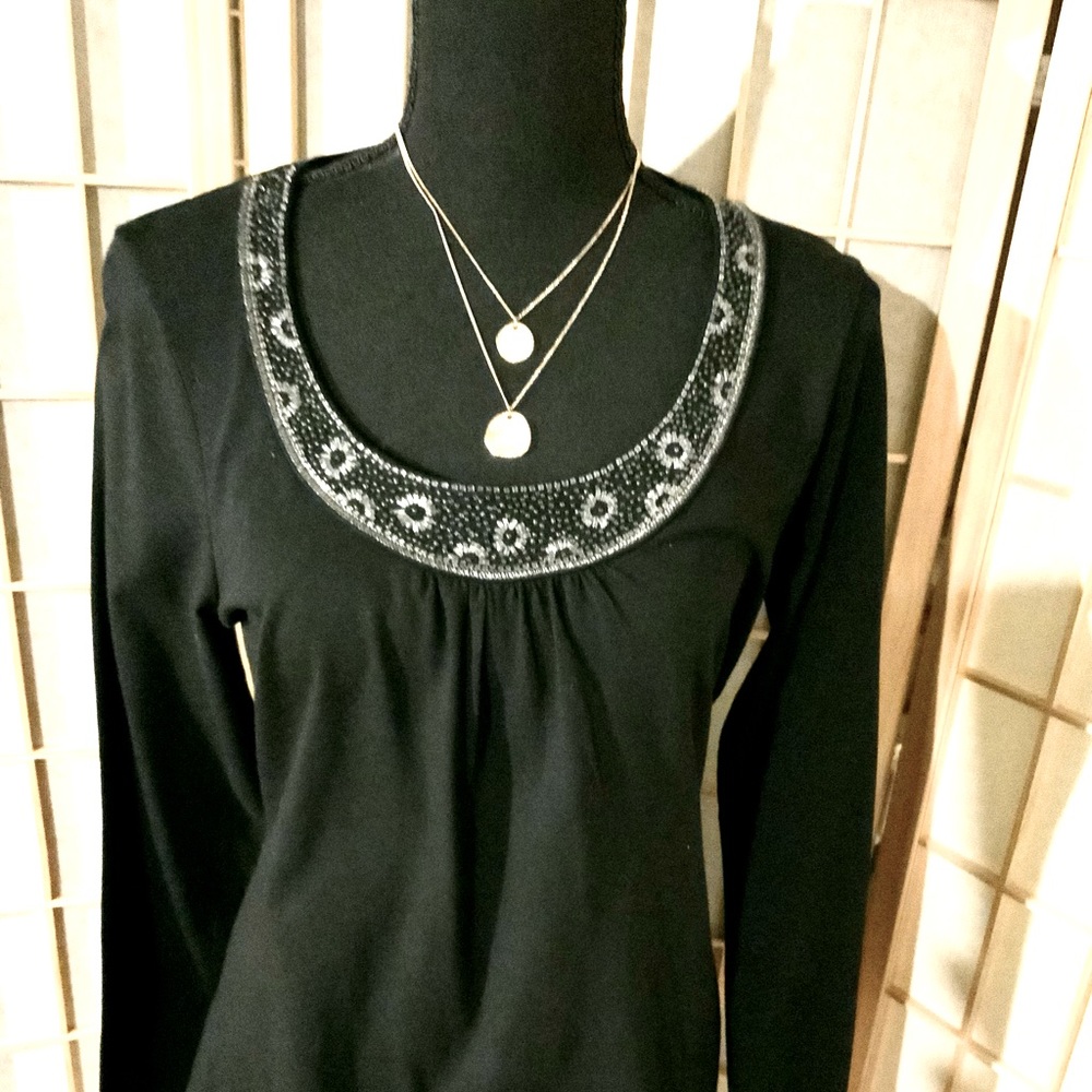 Croft & Barrow - Black beaded neckline pullover top. SzM